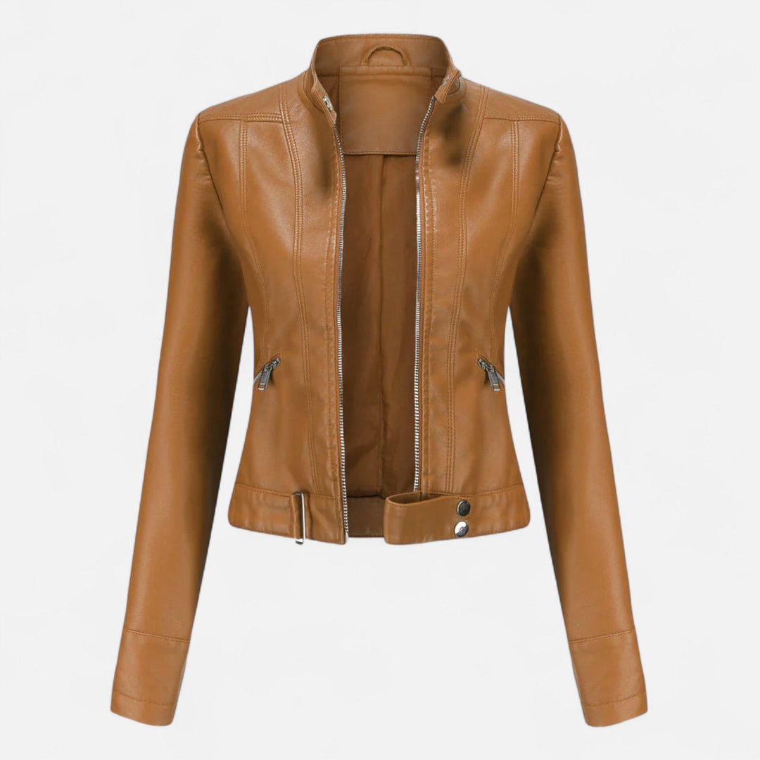 Biker Jacket Womens Cropped Asymmetric Zip Stand Collar Fitted Snap Tab Hem - image 7