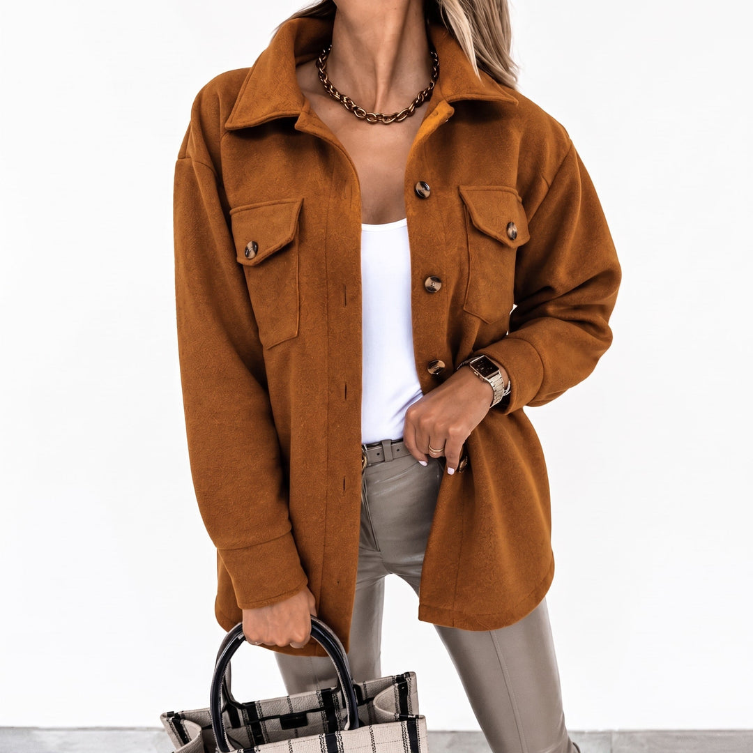 Shirt Jacket Womens Oversized Button Front Flap Pockets Longline Dropped Shoulder - image 5