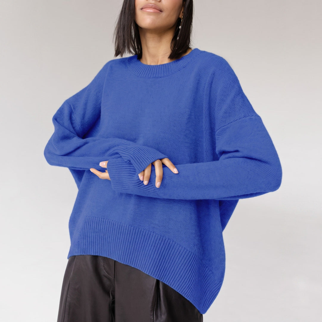 Jumper Womens Oversized Crew Neck Knitted Ribbed Cuffs Dropped Shoulder - image 12