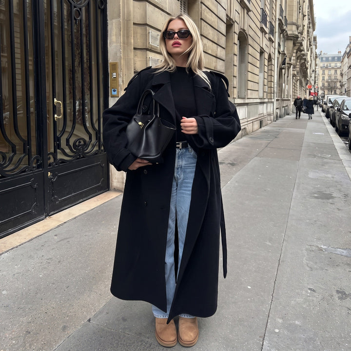 Trench Coat Womens Oversized Longline Belted Waist Double Breasted Notch Lapel - image 7