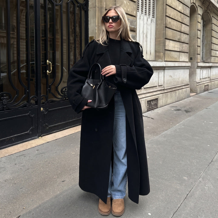 Trench Coat Womens Oversized Longline Belted Waist Double Breasted Notch Lapel - image 1