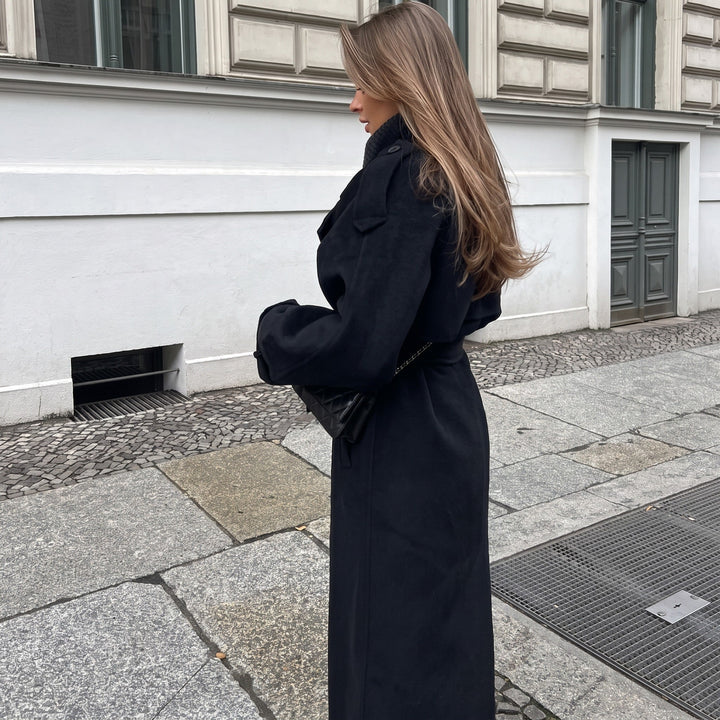 Trench Coat Womens Oversized Longline Belted Waist Double Breasted Notch Lapel - image 6