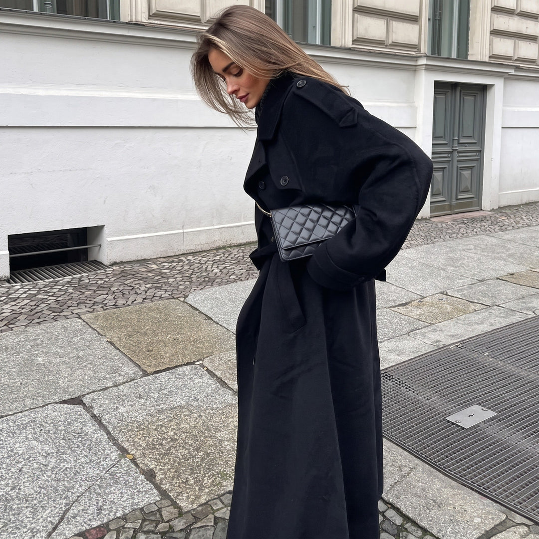 Trench Coat Womens Oversized Longline Belted Waist Double Breasted Notch Lapel - image 3