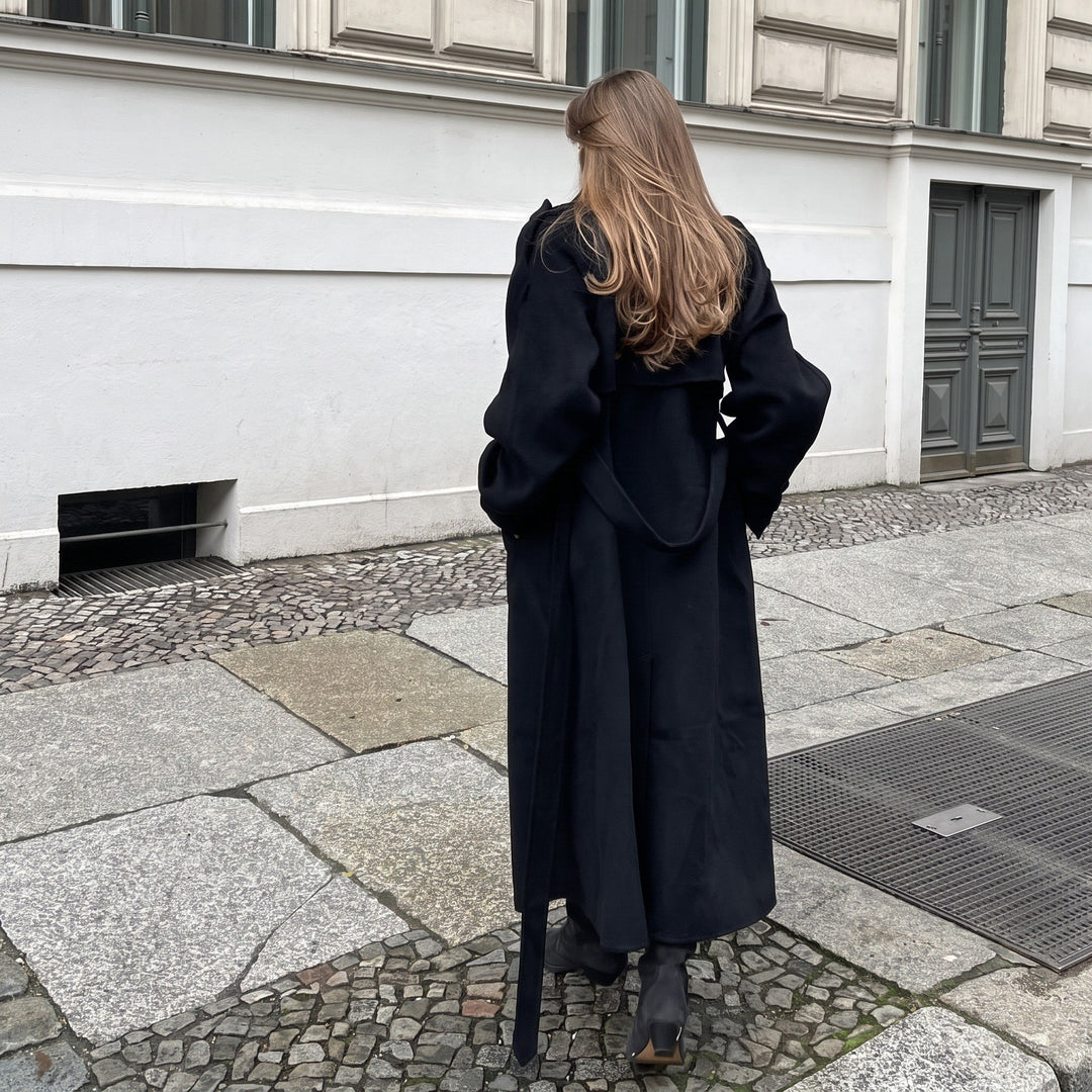 Trench Coat Womens Oversized Longline Belted Waist Double Breasted Notch Lapel - image 5