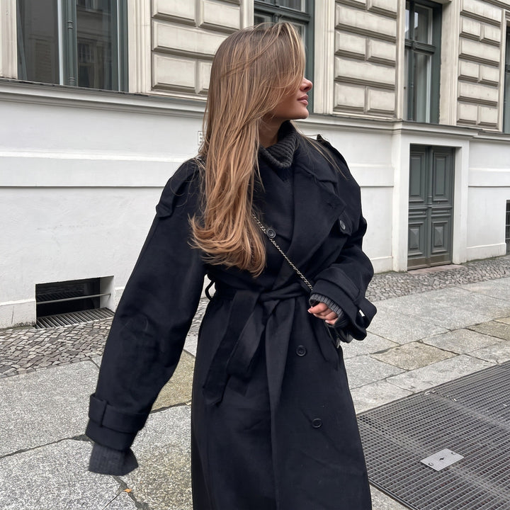 Trench Coat Womens Oversized Longline Belted Waist Double Breasted Notch Lapel - image 4