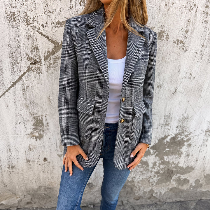 Blazer Womens Check Double Breasted Notched Lapel Tailored Fit Plus Size - image 3