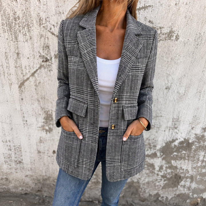Blazer Womens Check Double Breasted Notched Lapel Tailored Fit Plus Size - image 2
