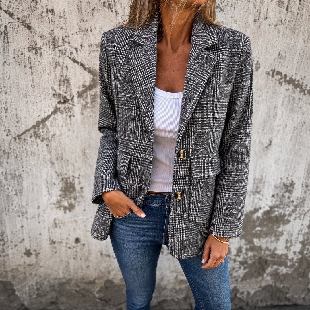 Blazer Womens Check Double Breasted Notched Lapel Tailored Fit Plus Size - image 1
