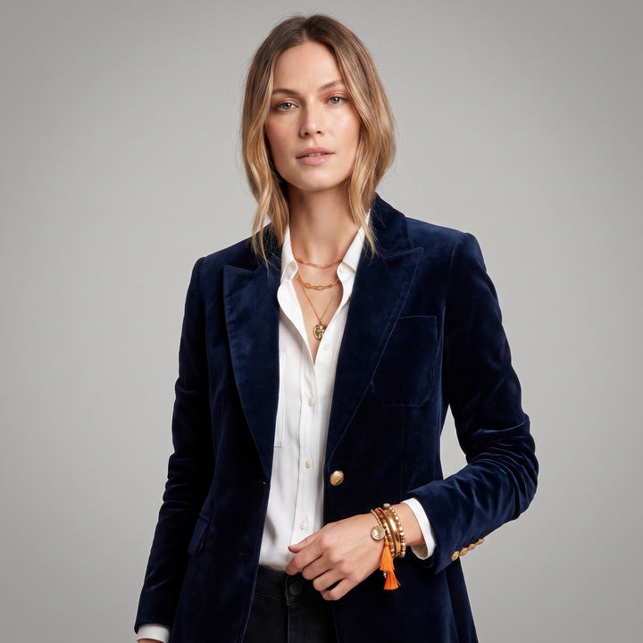 Blazer Womens Single Breasted Peaked Lapel Fitted Waist Gold Tone Buttons - image 3