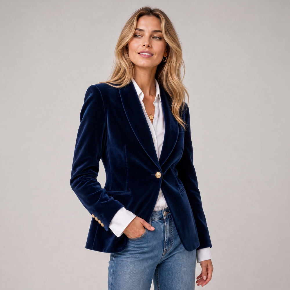 Blazer Womens Single Breasted Peaked Lapel Fitted Waist Gold Tone Buttons - image 2