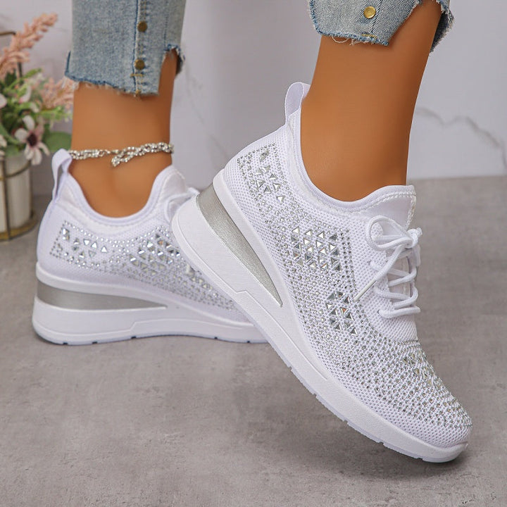 Orthopaedic Trainers Womens Arch Support Hidden Wedge Rhinestone Knit Lace Up - image 3
