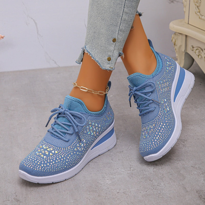 Orthopaedic Trainers Womens Arch Support Hidden Wedge Rhinestone Knit Lace Up - image 9
