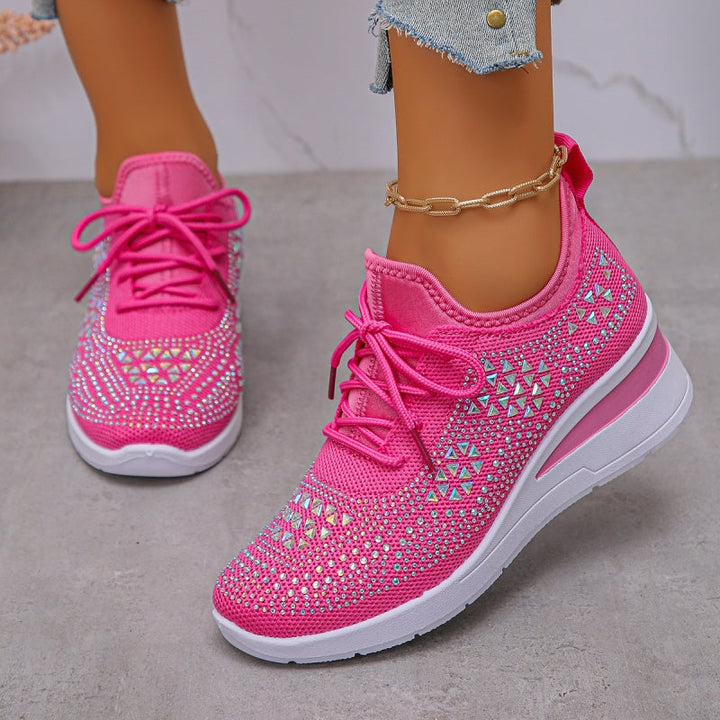 Orthopaedic Trainers Womens Arch Support Hidden Wedge Rhinestone Knit Lace Up - image 7