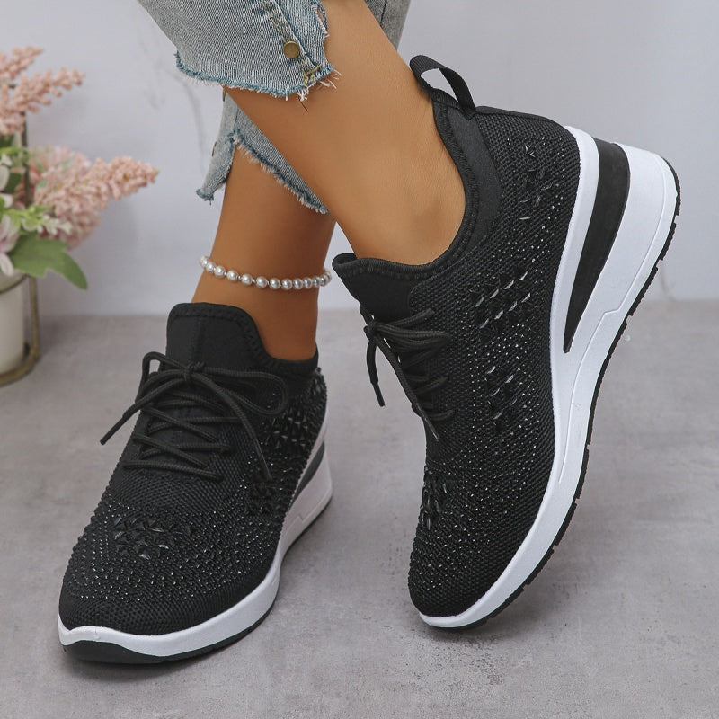 Orthopaedic Trainers Womens Arch Support Hidden Wedge Rhinestone Knit Lace Up - image 12