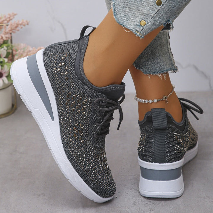 Orthopaedic Trainers Womens Arch Support Hidden Wedge Rhinestone Knit Lace Up - image 11