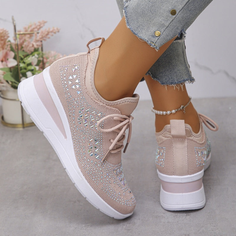 Orthopaedic Trainers Womens Arch Support Hidden Wedge Rhinestone Knit Lace Up - image 10