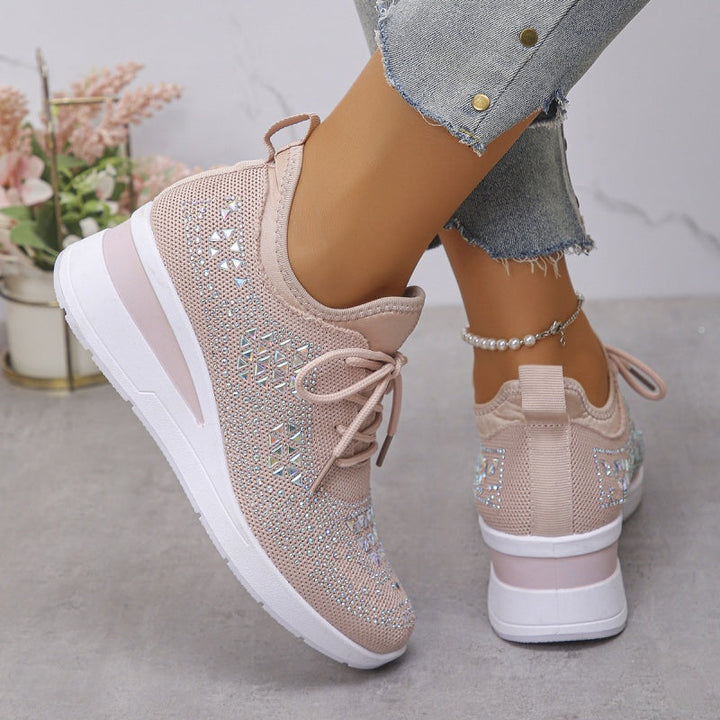 Orthopaedic Trainers Womens Arch Support Hidden Wedge Rhinestone Knit Lace Up - image 10