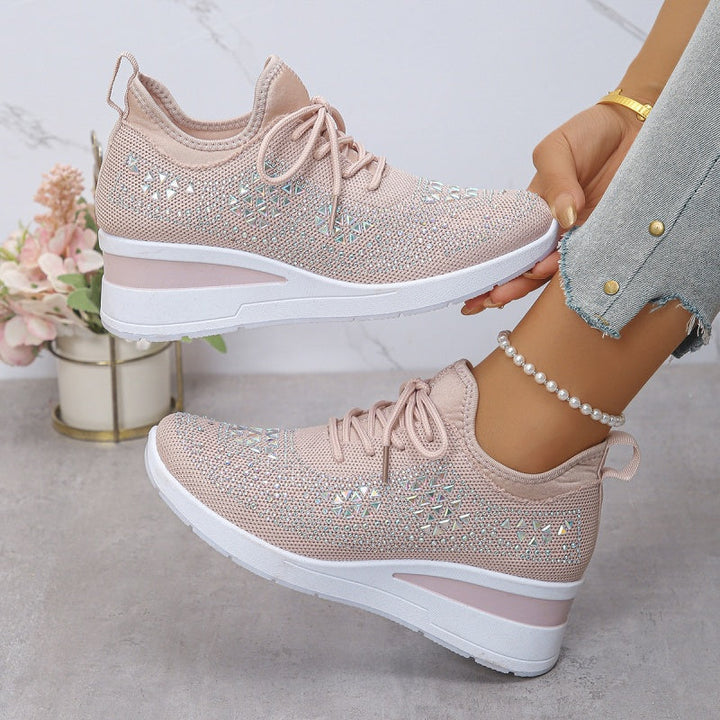Orthopaedic Trainers Womens Arch Support Hidden Wedge Rhinestone Knit Lace Up - image 19