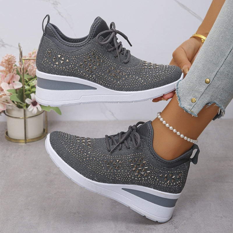 Orthopaedic Trainers Womens Arch Support Hidden Wedge Rhinestone Knit Lace Up - image 13