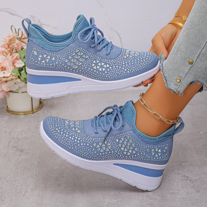 Orthopaedic Trainers Womens Arch Support Hidden Wedge Rhinestone Knit Lace Up - image 20