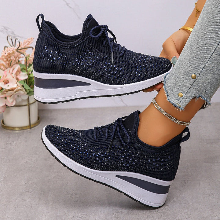 Orthopaedic Trainers Womens Arch Support Hidden Wedge Rhinestone Knit Lace Up - image 14