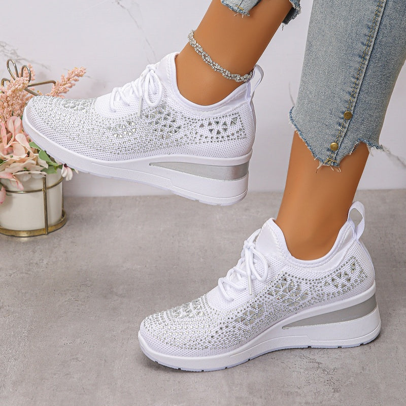 Orthopaedic Trainers Womens Arch Support Hidden Wedge Rhinestone Knit Lace Up - image 16