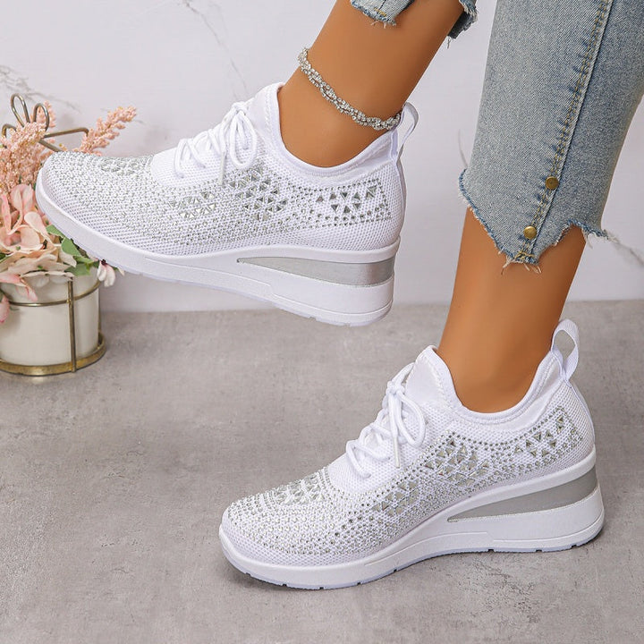 Orthopaedic Trainers Womens Arch Support Hidden Wedge Rhinestone Knit Lace Up - image 16