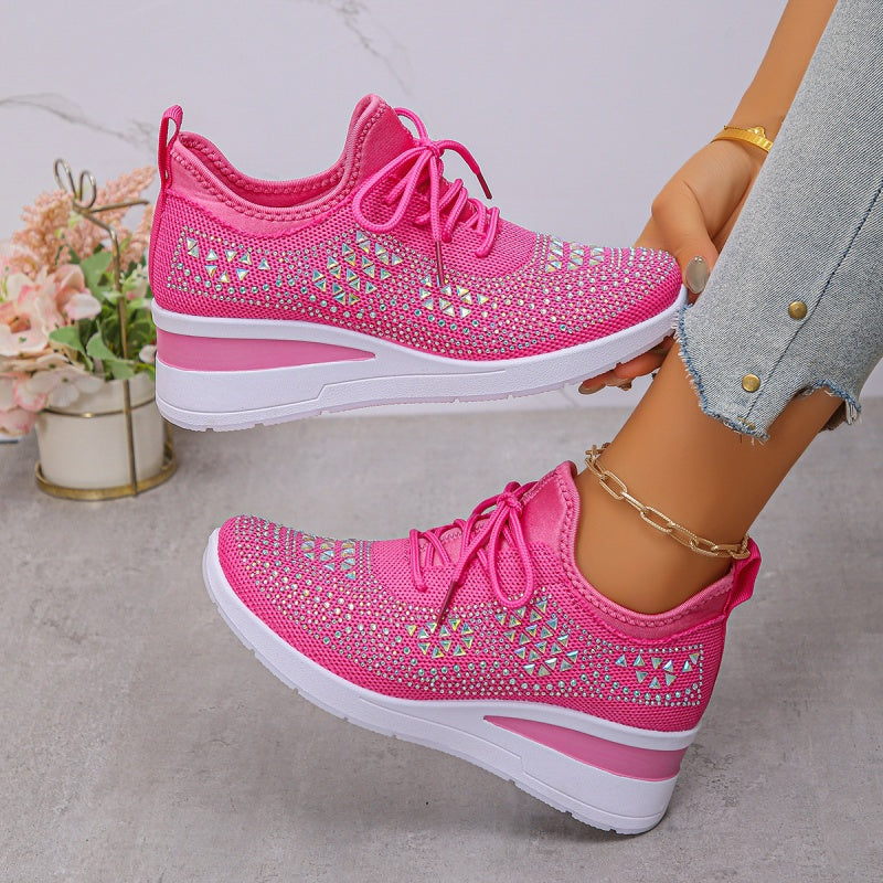 Orthopaedic Trainers Womens Arch Support Hidden Wedge Rhinestone Knit Lace Up - image 15