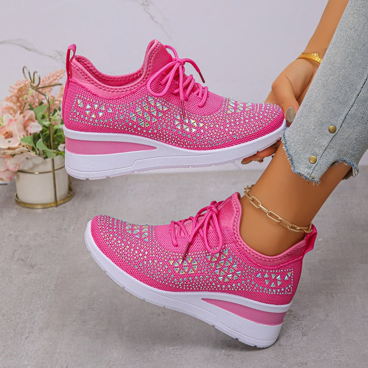 Orthopaedic Trainers Womens Arch Support Hidden Wedge Rhinestone Knit Lace Up - image 15
