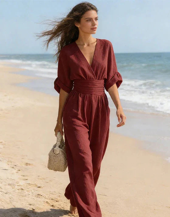 Jumpsuit Womens Wrap Front Wide Leg Defined Waist