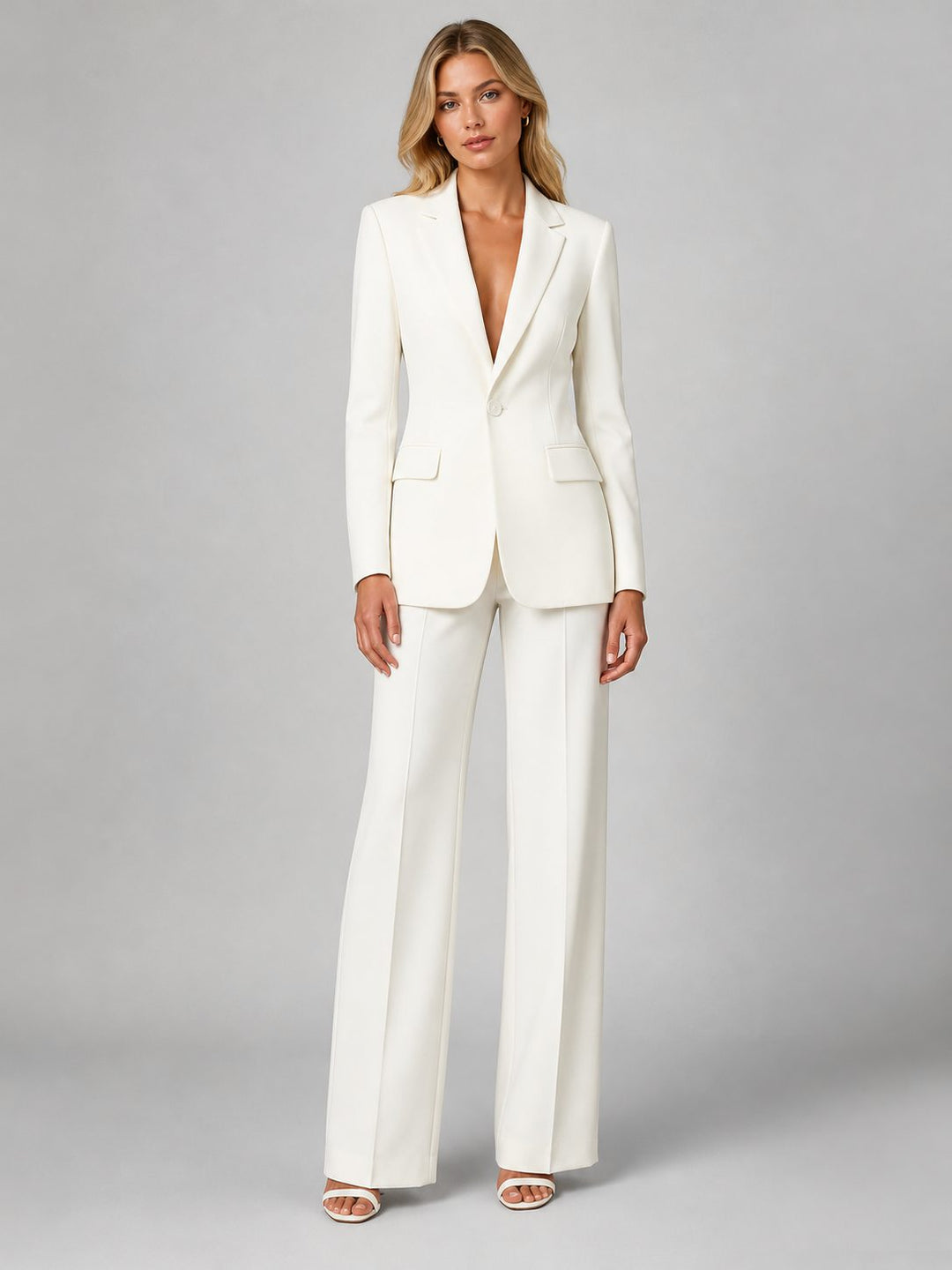 Trouser Suit Womens Tailored Blazer Notch Lapel Wide Leg Two Piece