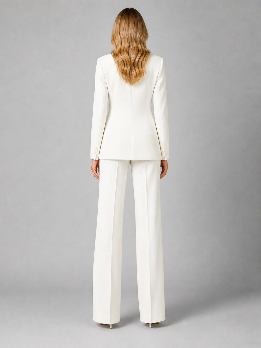 Trouser Suit Womens Tailored Blazer Notch Lapel Wide Leg Two Piece