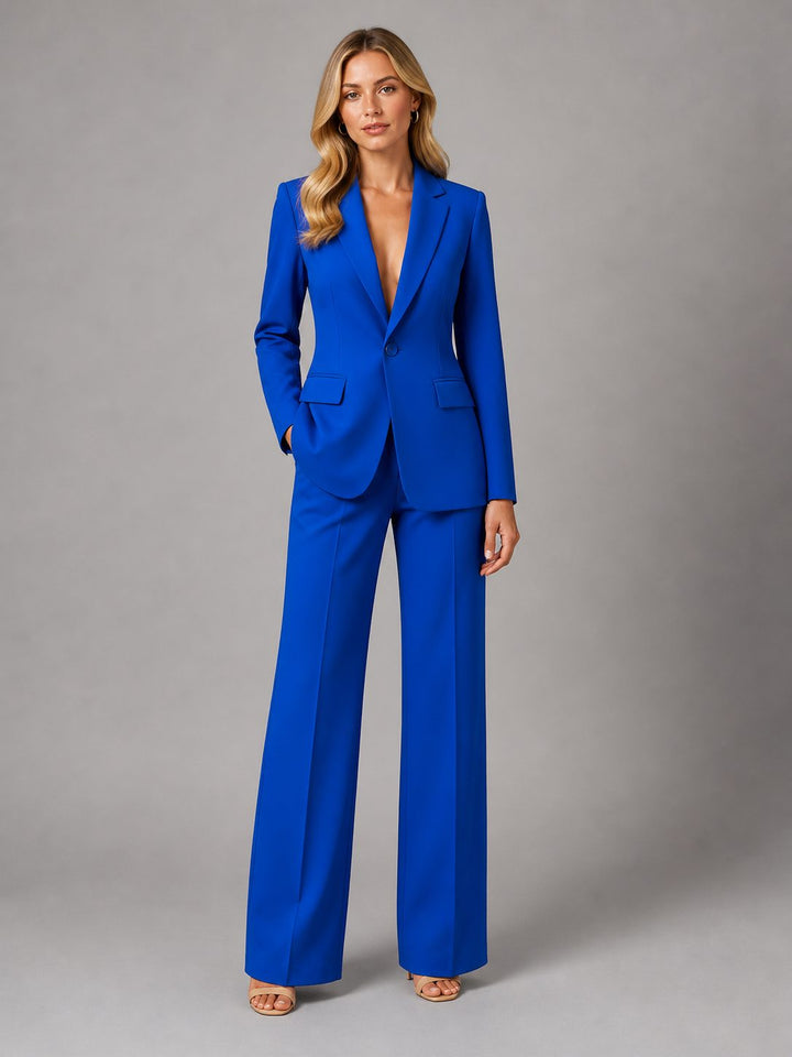 Trouser Suit Womens Tailored Blazer Notch Lapel Wide Leg Two Piece