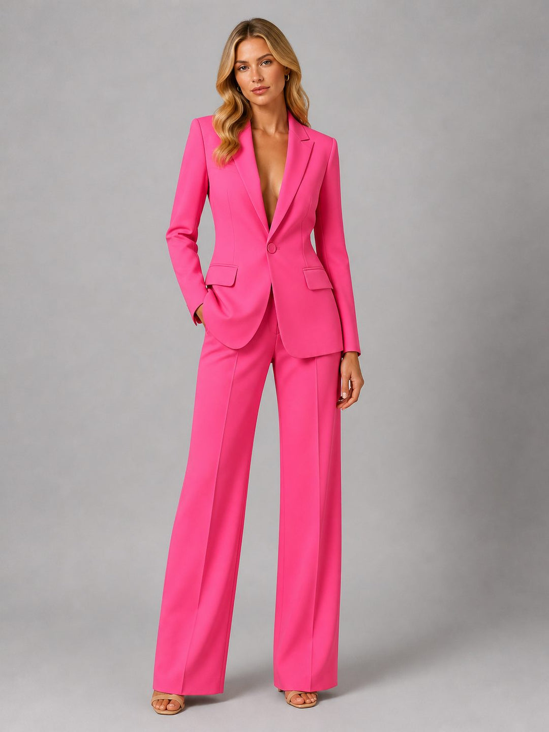 Trouser Suit Womens Tailored Blazer Notch Lapel Wide Leg Two Piece
