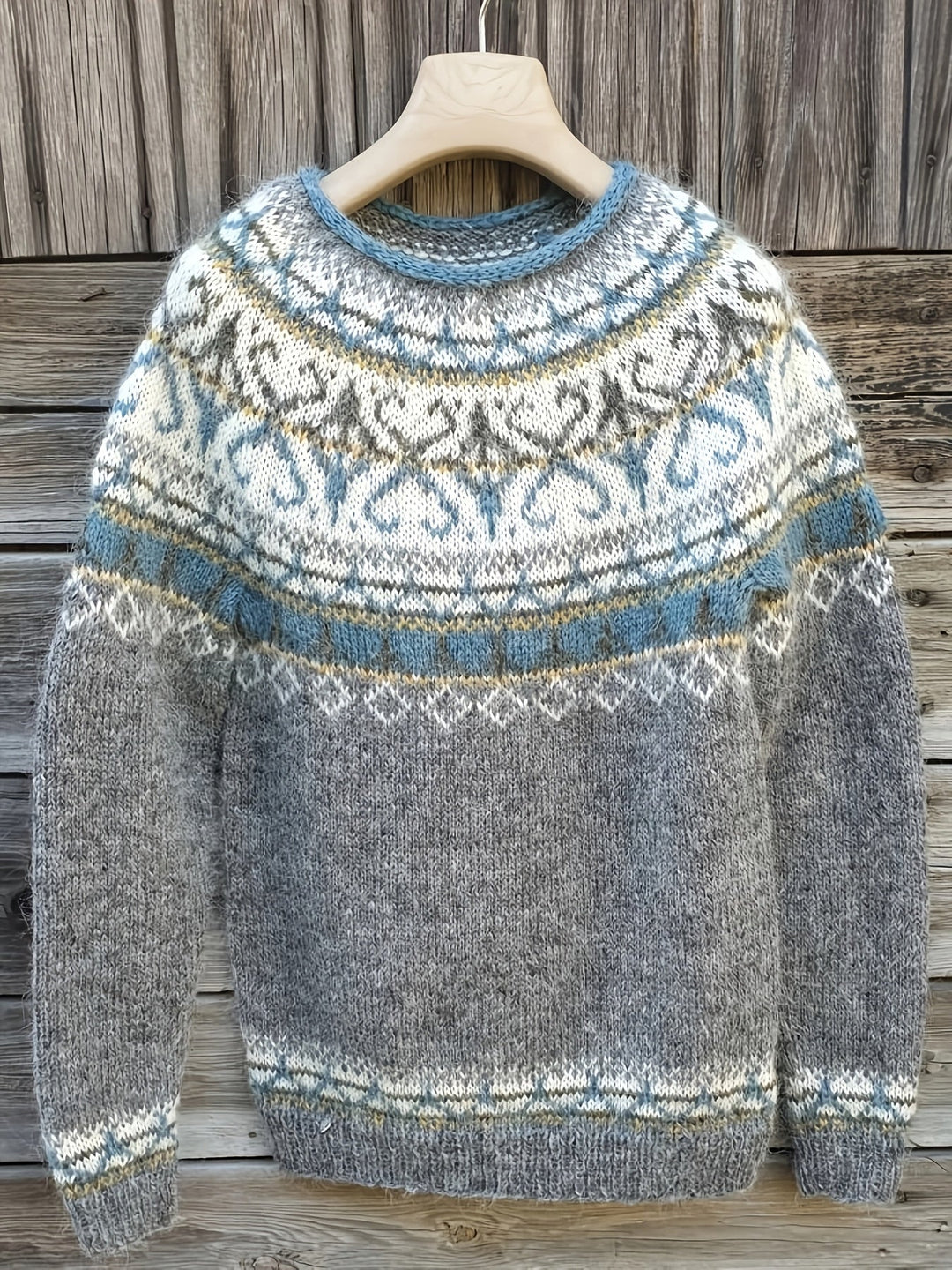 Jumper Womens Fair Isle Yoke Round Neck Patterned Cuffs Ribbed Trim - image 1