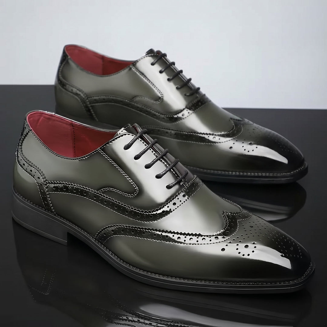 Wingtip Oxford Shoes Mens Brogue Detail Lace Up Glossy Formal Wedding Smart Casual - image 11