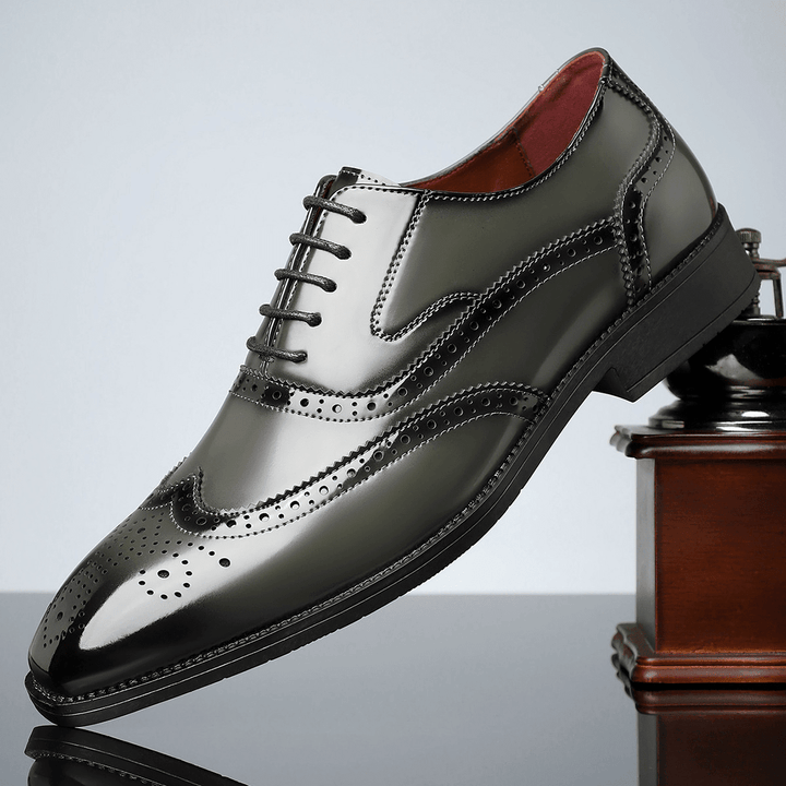 Wingtip Oxford Shoes Mens Brogue Detail Lace Up Glossy Formal Wedding Smart Casual - image 10