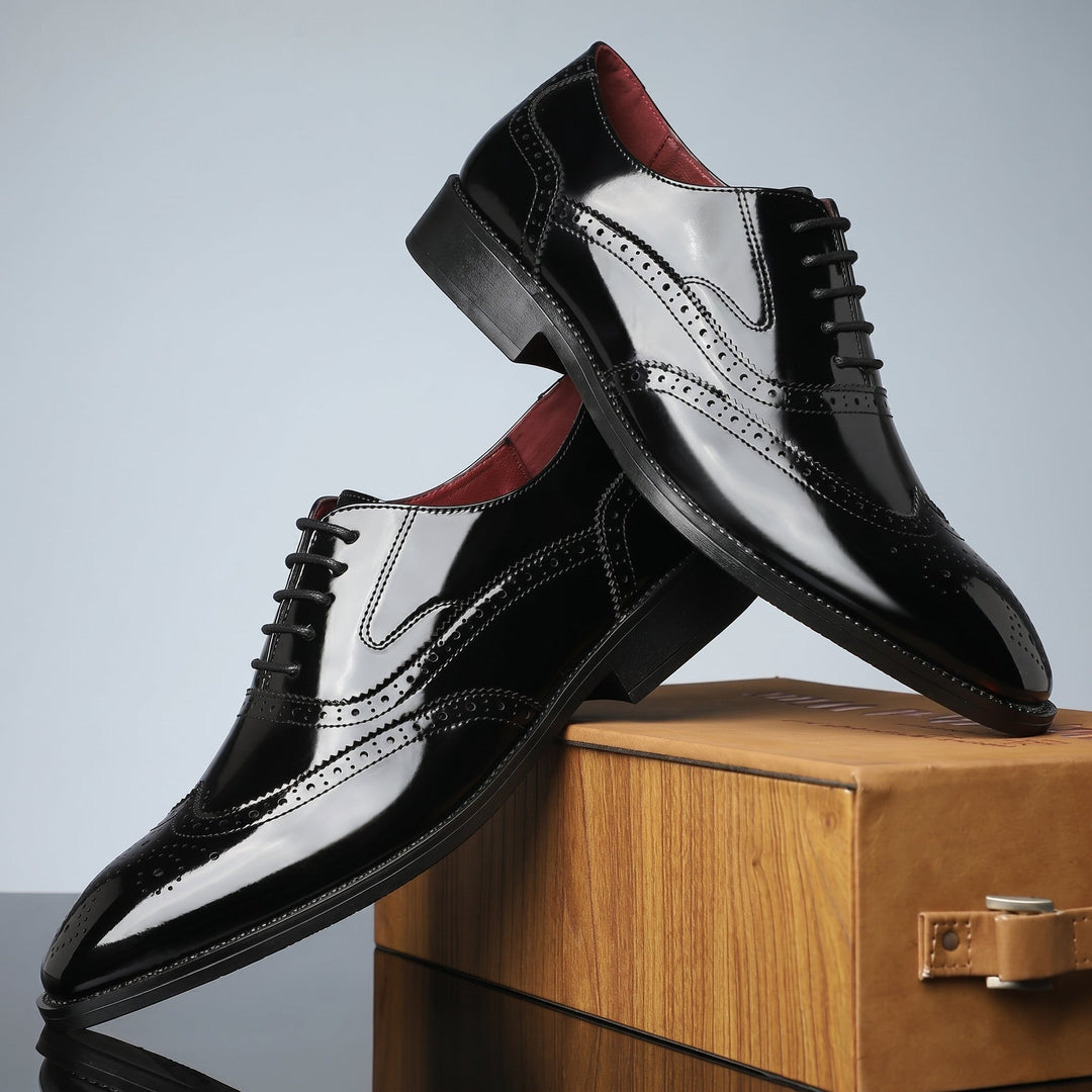 Wingtip Oxford Shoes Mens Brogue Detail Lace Up Glossy Formal Wedding Smart Casual - image 8