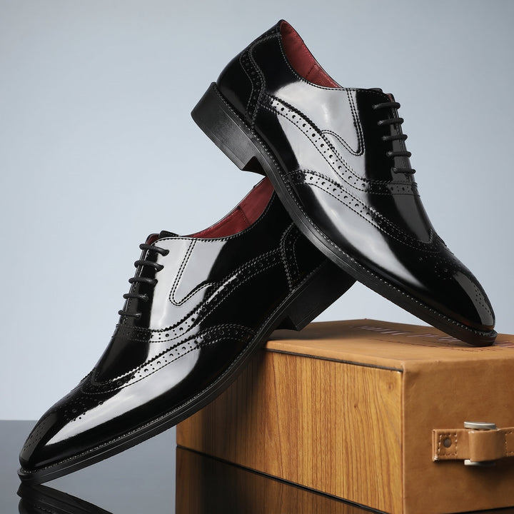 Wingtip Oxford Shoes Mens Brogue Detail Lace Up Glossy Formal Wedding Smart Casual - image 8