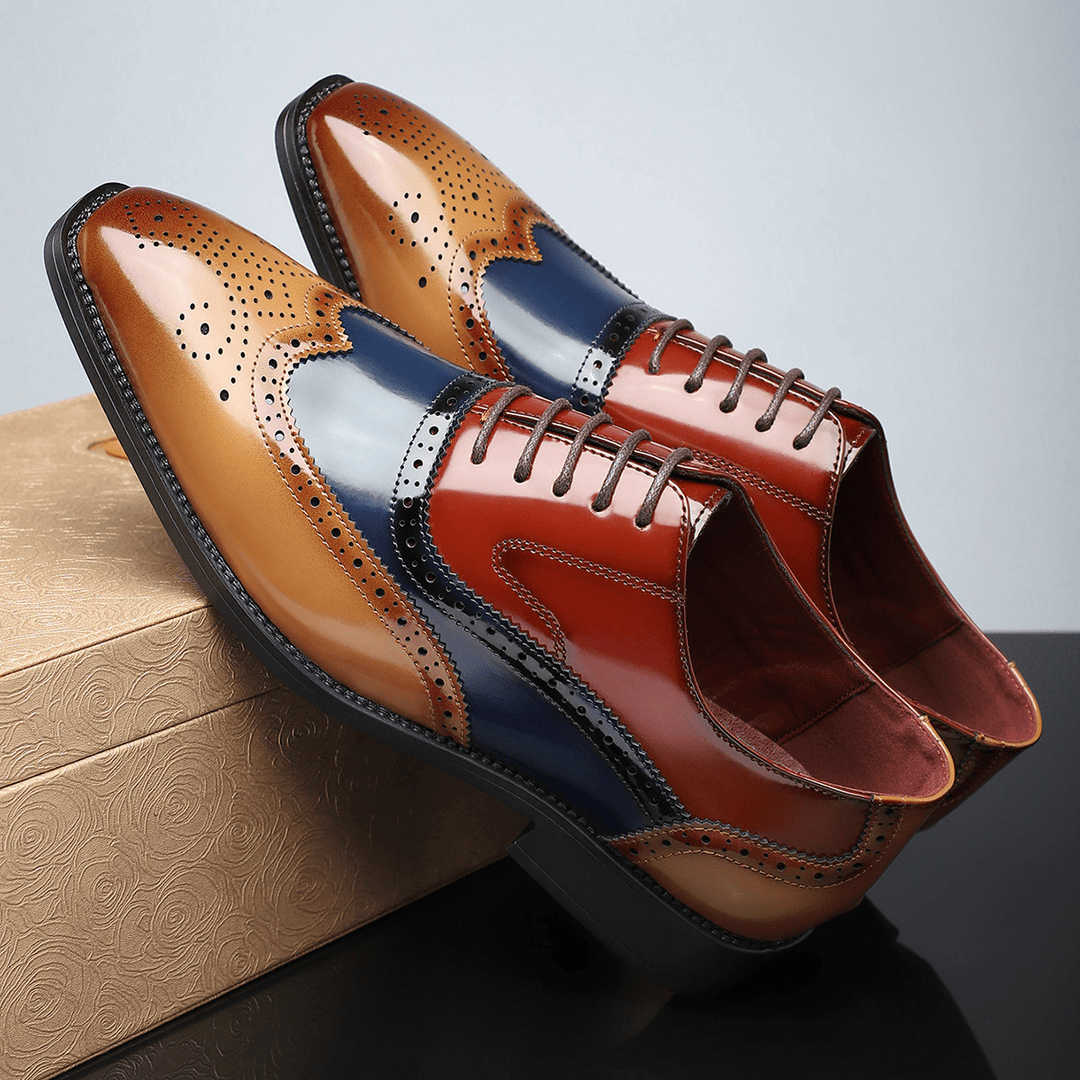 Wingtip Oxford Shoes Mens Brogue Detail Lace Up Glossy Formal Wedding Smart Casual - image 6