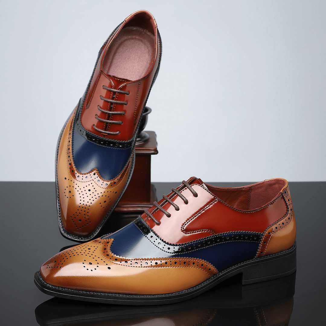Wingtip Oxford Shoes Mens Brogue Detail Lace Up Glossy Formal Wedding Smart Casual - image 4
