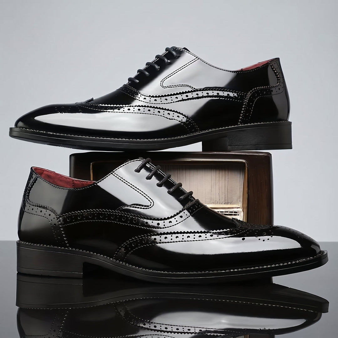 Wingtip Oxford Shoes Mens Brogue Detail Lace Up Glossy Formal Wedding Smart Casual - image 9