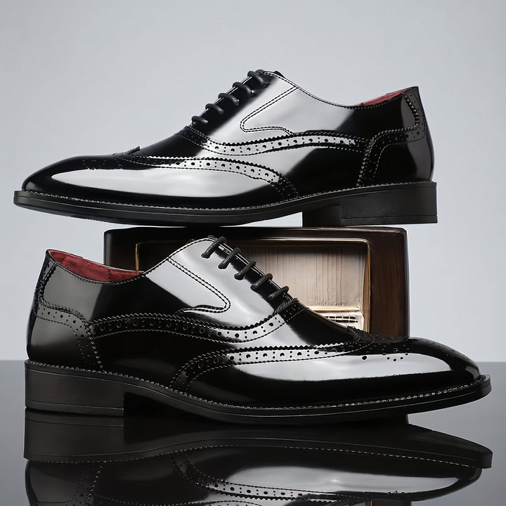 Wingtip Oxford Shoes Mens Brogue Detail Lace Up Glossy Formal Wedding Smart Casual - image 9