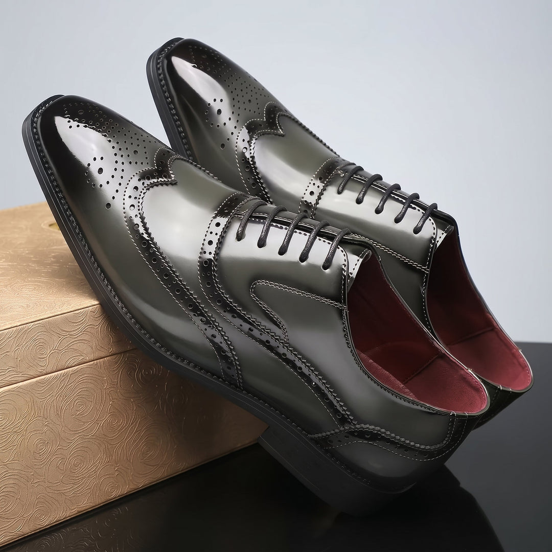 Wingtip Oxford Shoes Mens Brogue Detail Lace Up Glossy Formal Wedding Smart Casual - image 12