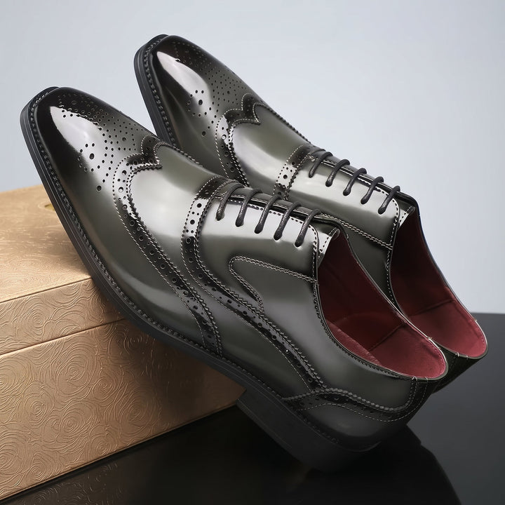 Wingtip Oxford Shoes Mens Brogue Detail Lace Up Glossy Formal Wedding Smart Casual - image 12