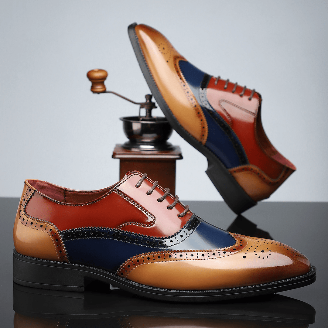 Wingtip Oxford Shoes Mens Brogue Detail Lace Up Glossy Formal Wedding Smart Casual - image 3