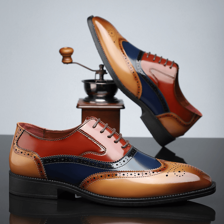 Wingtip Oxford Shoes Mens Brogue Detail Lace Up Glossy Formal Wedding Smart Casual - image 3