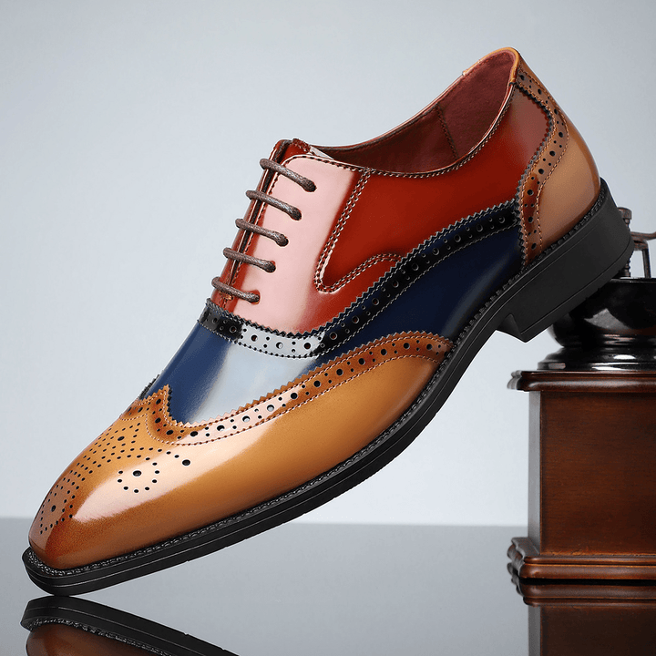 Wingtip Oxford Shoes Mens Brogue Detail Lace Up Glossy Formal Wedding Smart Casual - image 1