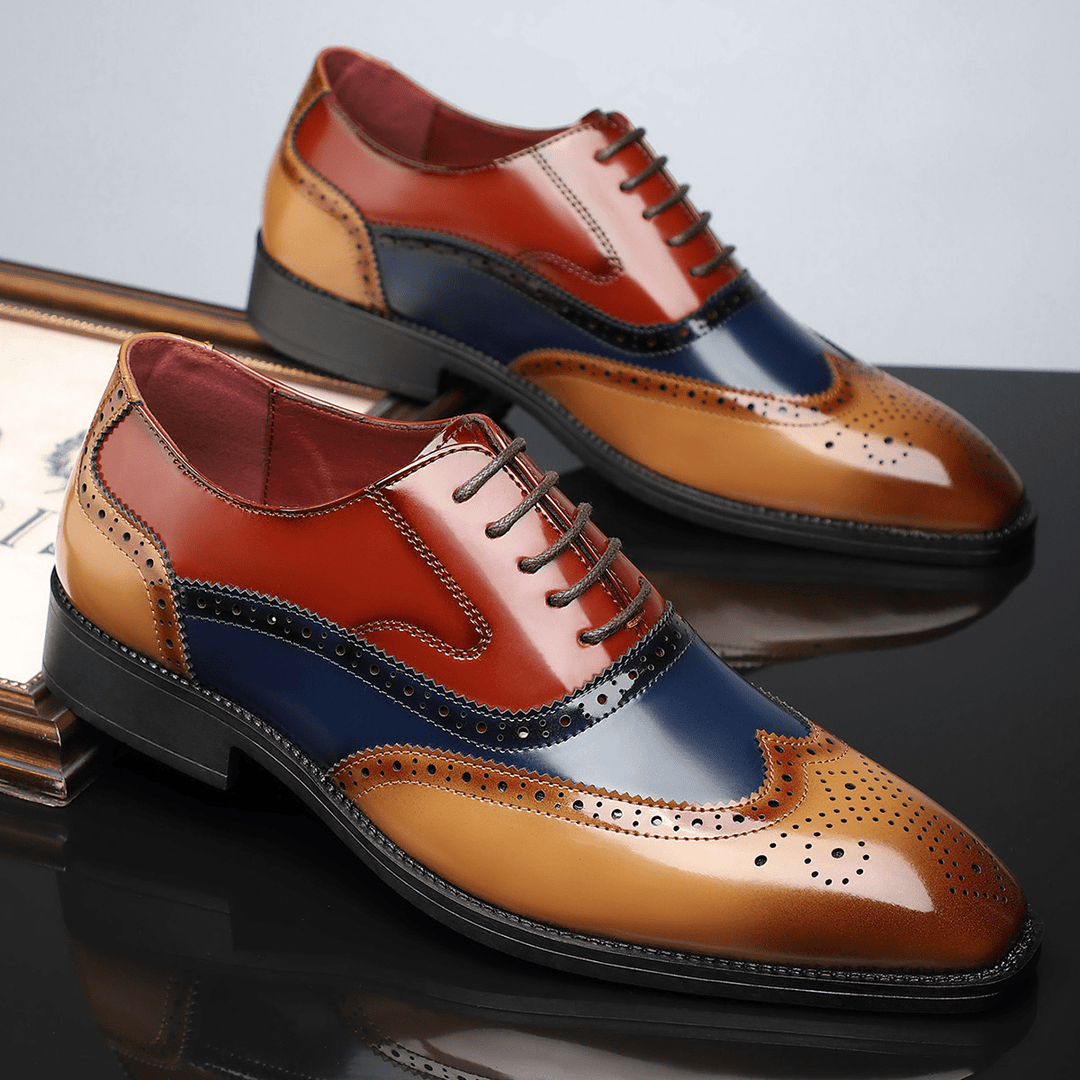 Wingtip Oxford Shoes Mens Brogue Detail Lace Up Glossy Formal Wedding Smart Casual - image 5