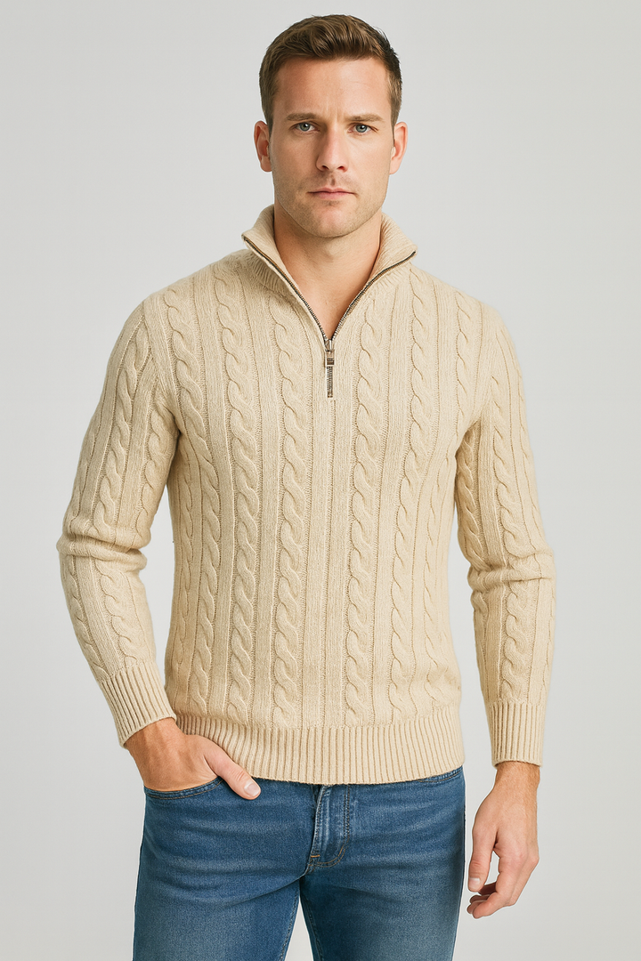 Cable Knit Half Zip Jumper Mens High Neck Chunky Ribbed Cuffs Regular Fit - image 5